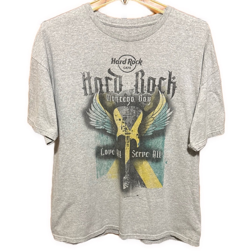 Men’s 2XL Hard Rock Cafe Montego Bay Jamaica Gray Tee with Guitar Wings Graphic